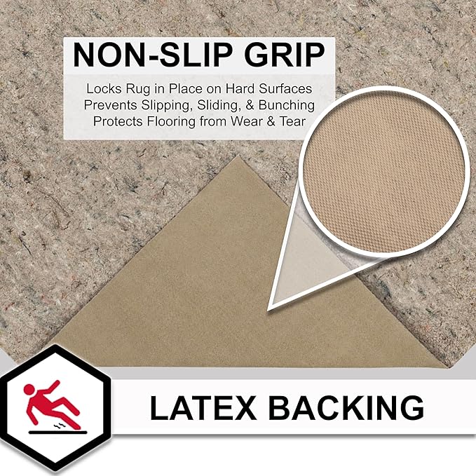Mohawk Home 7' x 10' Non Slip Grip Rug Pad 1/4" Thick Dual Surface Felt Cushion + Rubber Gripper - Safe for All Floors