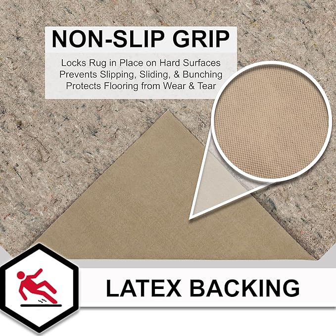 Mohawk Home 7' x 9' Non Slip Grip Rug Pad 1/2" Thick Dual Surface Felt Cushion + Rubber Gripper - Safe for All Floors