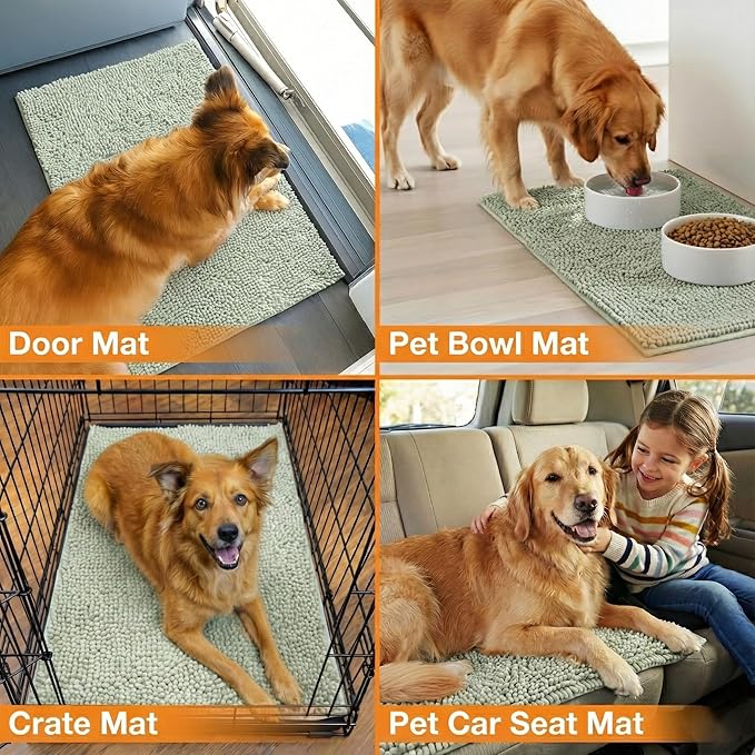 Neater Pets Chenille Dog Door Mat 24” x 17” – Super Absorbent & Quick-Dry Muddy Paws Doormat for Trapping Dirt, Water, Mud - Non-Slip & Machine Washable Pet Rugs for Entryway, Indoor Mud Mats, Green