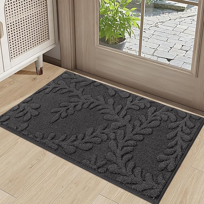 BEQHAUSE Door Mats 20”x32”, Non-Slip TPR Backing Entryway Doormat, Super Absorbent Welcome Mat for Front Door, Muddy Shoes & Paws, Washable Entry Rugs, Dark Grey