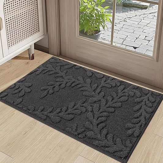BEQHAUSE Door Mats 20”x32”, Non-Slip TPR Backing Entryway Doormat, Super Absorbent Welcome Mat for Front Door, Muddy Shoes & Paws, Washable Entry Rugs, Dark Grey