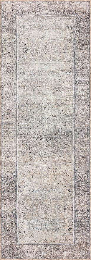 Loloi Wynter Collection WYN-03 Silver/Charcoal 2'-6" x 12'-0" Runner Rug, .13" Thick, Area Rug, Soft, Durable, Printed, Vintage Inspired, Low Pile, Non-Shedding, Easy Clean, Living Room Rug