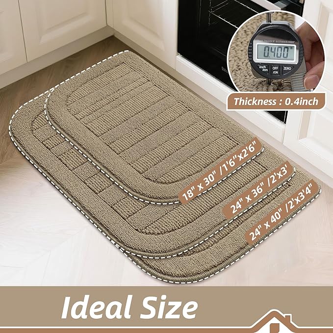 BEQHAUSE 24x36 Inch Kitchen Rug Mat Durable Kitchen Rugs Non-Slip Washable Absorbent Kitchen Mats for Floor Dirt-Resistant Semicircular Kitchen Mat (Beige)