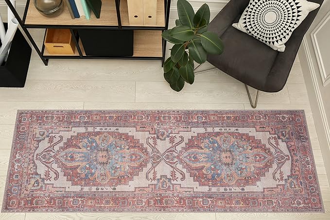 RugOver Machine Washable Area Rug, Pet-Friendly and Non-Slip Indoor Carpet for Kitchen, Bathroom, Living Room, Home Floor Decoration(Ethnic Style Color, 2'6" x 6'6")