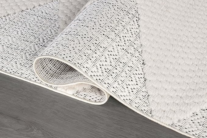 Luul Home Modern Micro Loop Indoor Runner Rugs for Living Room Bedroom Kitchen Geometric Triangle White 2x7 Luxury Durable Low and High Pile Non-Shedding Stain Resistant Soft Area Carpet 2 x 7