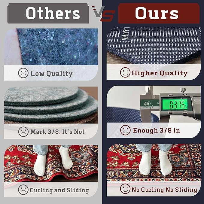 DELLUNA Non-Slip Area Rug Pad 3/8" 2.5'x10' Thick Double Side Rubber + Felt, Premium Deluxe Cushioned- Safe for All Floors, Adds Comfort and Protection, Ultra Strong Grip, Stop Rug from Moving.