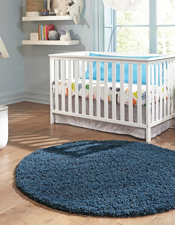 Unique Loom Solid Shag Collection Area Rug (4' 1" Round, Sapphire Blue/ Navy Blue)
