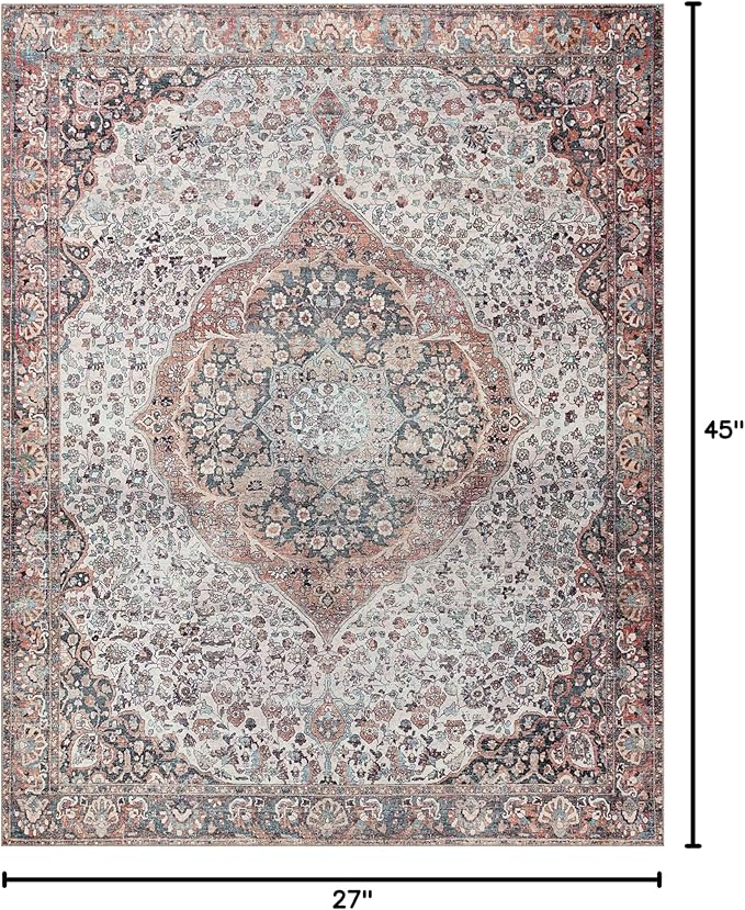 Loloi Wynter Collection WYN-01 Red/Multi 2'-3" x 3'-9" Accent Rug, .13" Thick, Area Rug, Soft, Durable, Printed, Vintage Inspired, Low Pile, Non-Shedding, Easy Clean, Living Room Rug