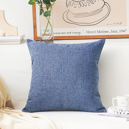 Home Brilliant Burlap Lined Linen Throw Pillow Covers Decorative for Couch, 18x18 inches(45x45cm), Navy Blue