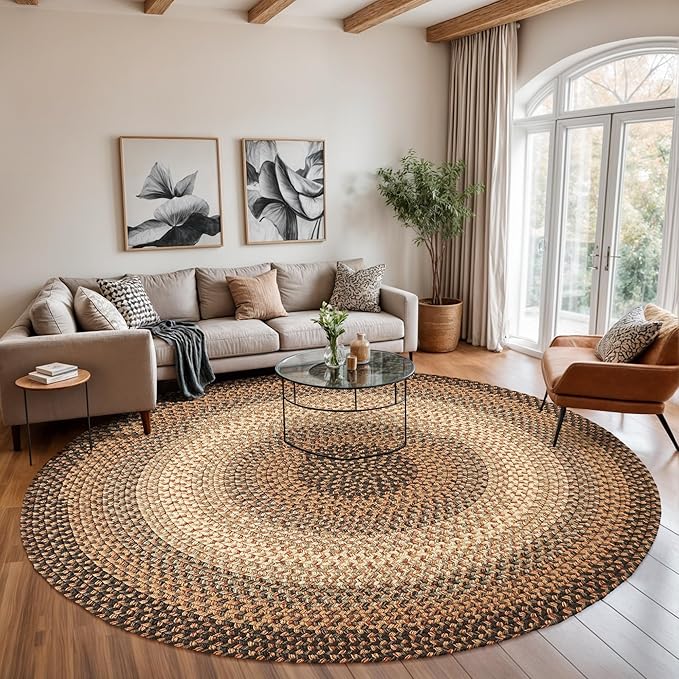 RRI Home Decor EastEnd EL33 Taupetone 4' x 4' Round - Braided Area Rug, Home Decor, Floor Mat or Bedroom Rug - Easy Care, Ideal for High Traffic Areas in Hallway and Living Room - Made in USA