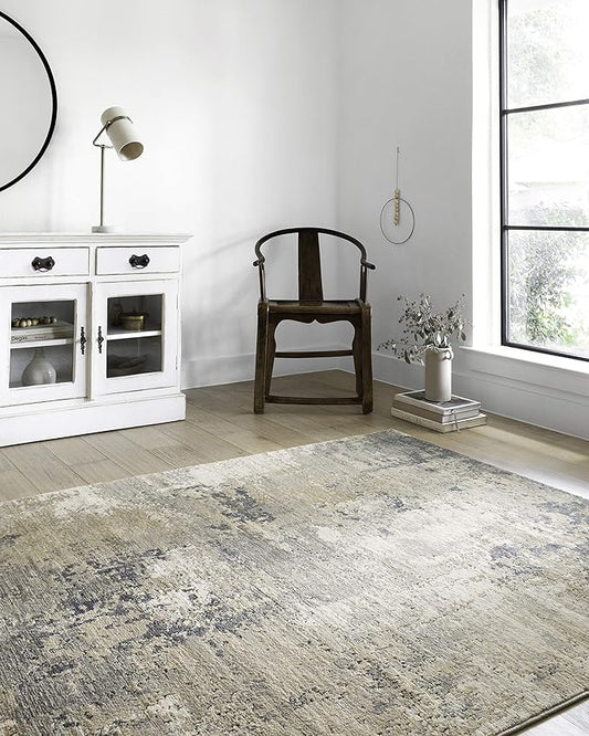Loloi Teagan Collection TEA-06 Sand/Mist 5'-3" x 7'-6" Area Rug, Large, Soft Neutral Rug, High-Traffic for Living Room, Bedroom, Home Office, Dining Area