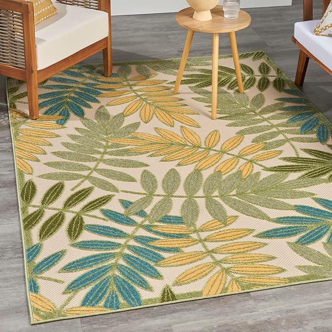Nourison Home Aloha Green Multicolor 5'3" x 7'5" Area Rug - Easy Clean, Non Shedding, Bed Room, Living Room, Dining Room, Kitchen (5' x 8')