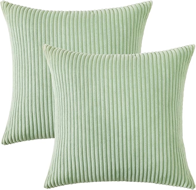 Mecatny Corduroy Decorative Throw Pillow Covers 22x22 Set of 2 for Sofa Living Room, Soft Neutral Boho Couch Pillow Covers for Home Decor, Sage Green