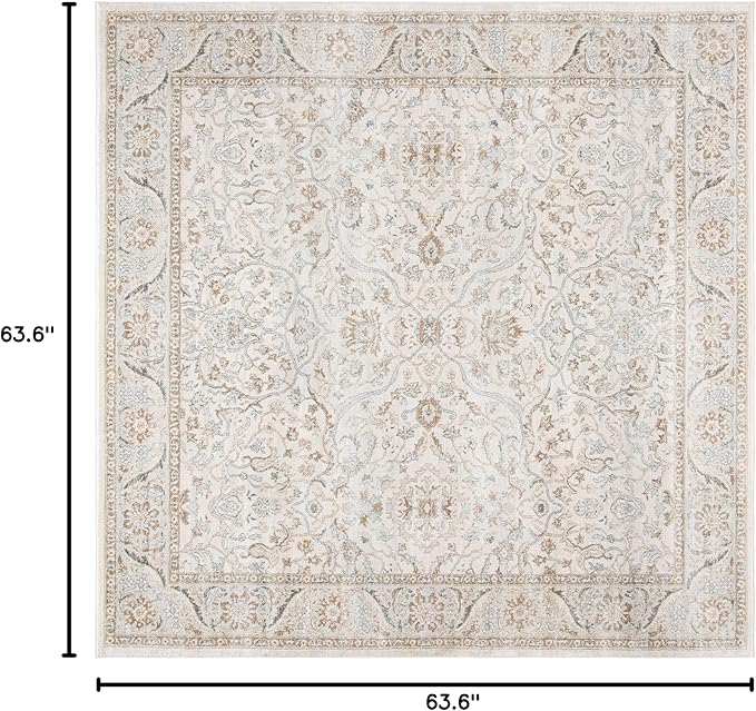 SAFAVIEH Isabella Collection Area Rug - 5'3" Square, Cream & Beige, Oriental Design, Non-Shedding & Easy Care, Ideal for High Traffic Areas in Living Room, Bedroom (ISA912A)