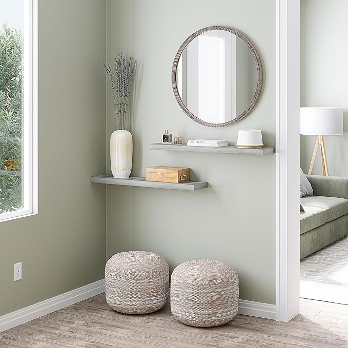Ballucci Floating Shelves for Wall, 36" Wood Wall Shelf Set of 2, with Invisible Brackets for Bathroom, Living Room, Bedroom, Kitchen, Nursery, 8" Deep, Rustic Gray
