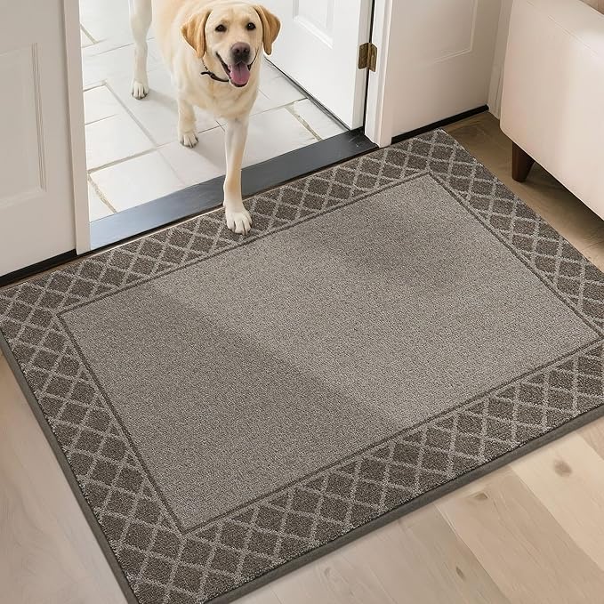 BEQHAUSE Door Mat Dirt Trapper Non Slip Entryway Rugs Absorbent Welcome Mat Low Profile Washable Front Door Mat for Muddy Paws,Entrance,Hallway, 24" x 36", Brown