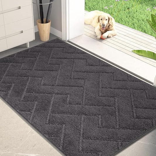 PURRUGS Dirt Trapping Door Mat 32" x 47", Non-Slip Machine Washable Entry Rug, Dog Doormat, Indoor Front Door Mat, Super Absorbent Entryway Rug for Muddy Shoes & Paws, Charcoal