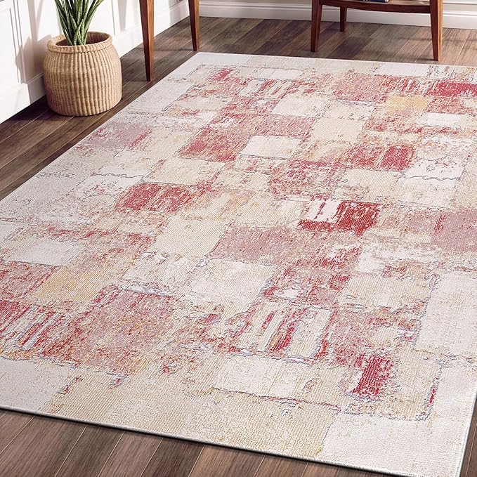 Beverly Rug Living Room Rug 4x6 Modern Luxury Ultra Soft Vintage Indoor Area Rugs for Kitchen Dining Room Stain Resistant Non Shedding Indoor Carpet Alfombras para Salas Modernas (4 x 6 Pink)