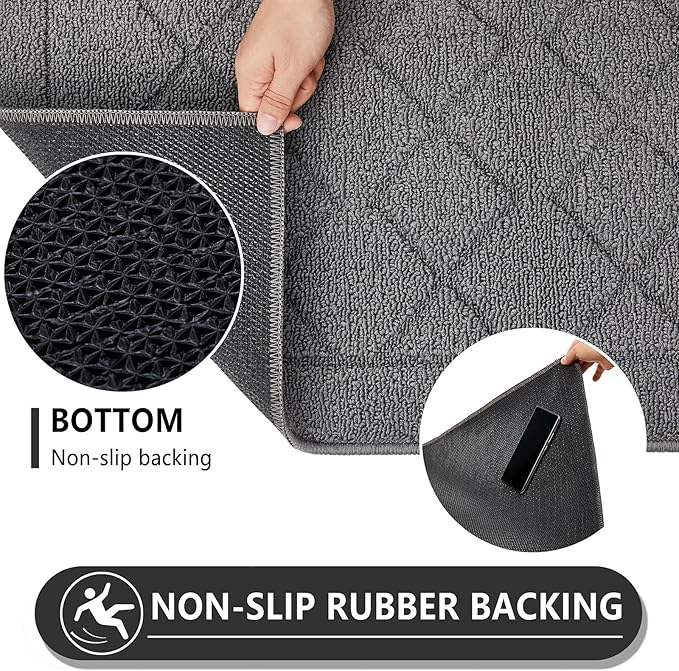 REFETONE Indoor Doormat, Front Back Door Mat 24"x36" Rubber Backing Non Slip Mats, Absorbent Washable Entrance Doormat for Entryway, Resist Dirt Low-Profile Inside Floor Mat for Muddy Shoes, Grey