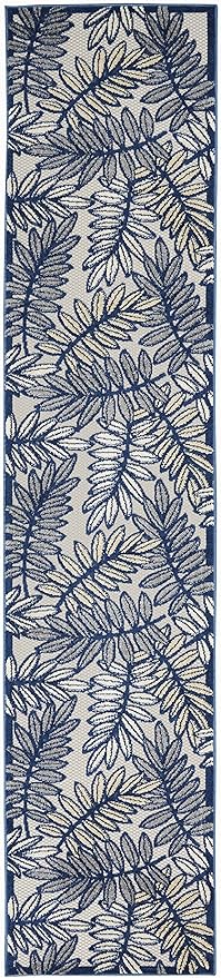 Nourison Home Aloha Ivory Navy 2'3" x 12' Area Rug - Easy Clean, Non Shedding, Bed Room, Living Room, Dining Room, Kitchen (12' Runner)
