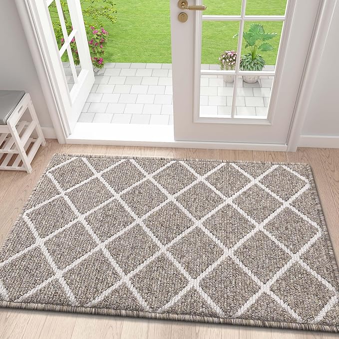Finchitty Indoor Door Mat, Dirt Resistant and Absorbent, Low-Profile, Non-Slip, Washable Inside Floor Mats for Front Door, Back, and Entrance, 36" x 24", Khaki