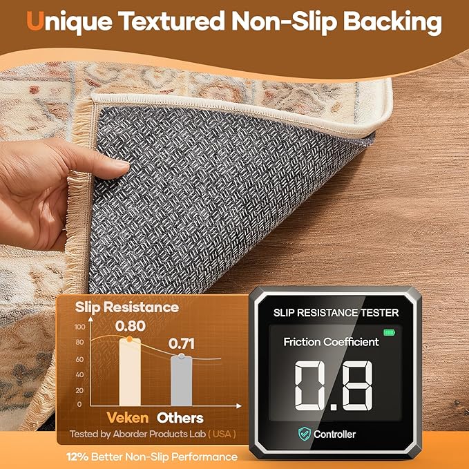 Veken Non Slip Cushioned Rug Pad Gripper 8 x 10 Ft, Felt and Silicone Backing, 1/8 inch Thick Carpet Liner for Hardwood Floors and Finishes, Under Area Rugs Anti Skid Mat, Keep Rugs Safe and in Place