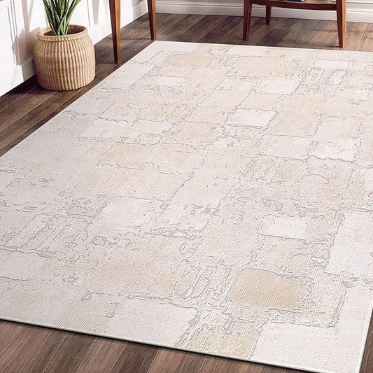 Beverly Rug Living Room Rug 4x6 Modern Luxury Ultra Soft Vintage Indoor Area Rugs for Kitchen Dining Room Stain Resistant Non Shedding Indoor Carpet Alfombras para Salas Modernas (4 x 6 Beige)