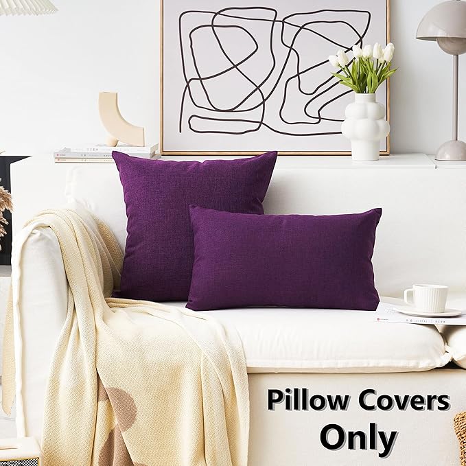 Home Brilliant Pillow Cases 18x18 Decoration Linen Burlap Cushion Cover for Living Room, Purple, 45cm