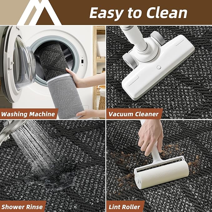 COSY HOMEER Kitchen Mats, 2 PCS Kitchen Rug Non Slip Washable, Absorbent Runner Rugs for Kitchen Floor, 100% Polypropylene Kitchen Sink Rug 24"x36" + 24"x60"(Dark Grey)