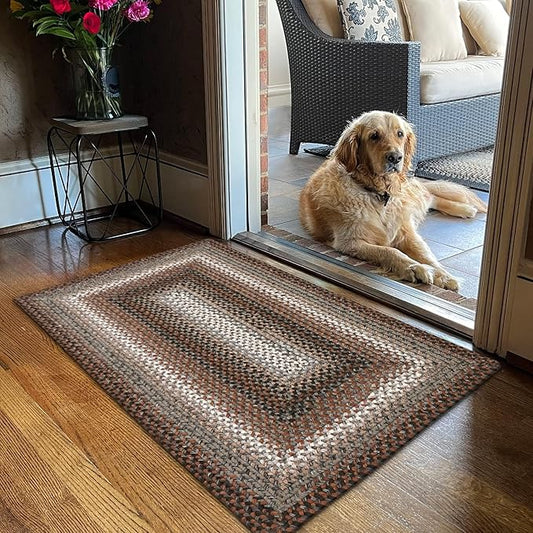 Midnight Moon Brown Braided Rug 2' x 3' Rectangle - Indoor & Outdoor - Rustic Country Decor for Bathroom, Entryway, Everywhere