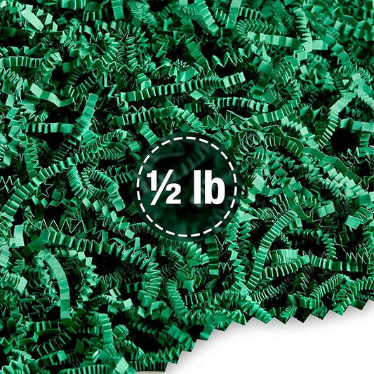 FRILLZ Crinkle Cut Paper Shred Filler for Baskets, Gifts, Packing and Protecting your Birthday, Weddings, Anniversary, Valentines Day, and other gifts (1/2 pound, Pine Green)