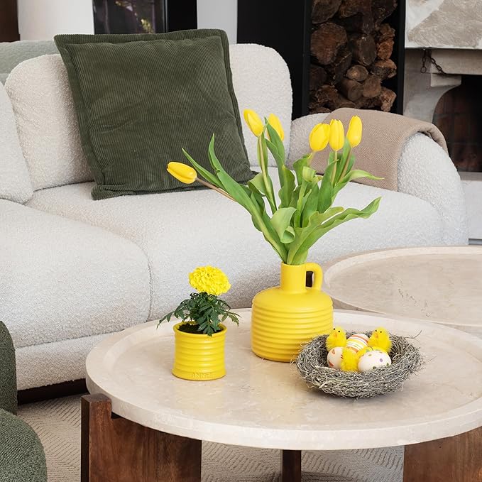 Annex Large Ceramic Handmade Bud Vase, Perfect for Pampas Grass, Book Vase for Flowers, Boho Room Decor for Home, Table, Shelf, Floor, Centerpiece or Book Display