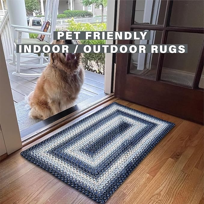 Juniper Blue Braided Oval Rug 20"x30" - Indoor Outdoor Washable - Coastal Country Decor for Kitchens and Entryways - Beautiful, Durable, Reversible, Pet Friendly and Soft