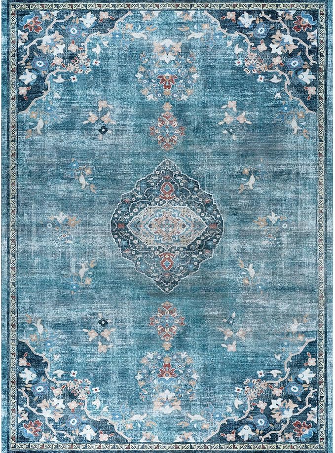 Beverly Rug Non Slip Rugs 4x6 Boho Medallion Floral Non Skid Rubber Backing Easy Silk Soft Area Rug for Living Room Easy to Clean Non Shedding Kitchen Bedroom Indoor Carpet (4 x 6 Teal - Green)