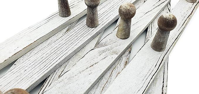 Expandable Wooden Coat Rack Hanger – Accordion Wall Mounted Pine Wood Hooks – Hand Made Vintage Expending Pegs – Hang Coat, Jacket, Hat, Leash, Towel, Mug, Bag – Distressed White