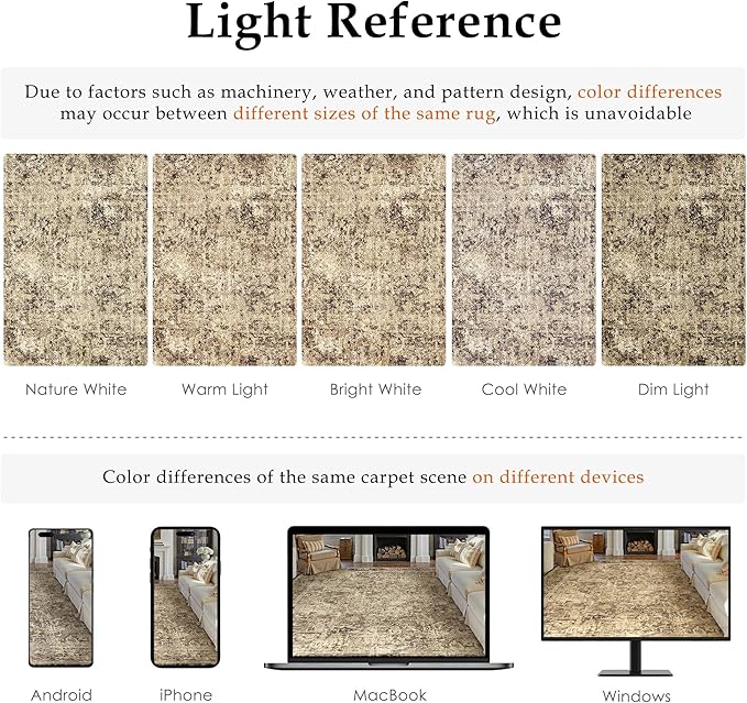 PureCozy 5x7 Area Rug Washable Vintage Neutral Living Room Carpet Large Indoor Non Slip Brown Bedroom Distressed Low Pile Retro Accent Throw Rug for Dining Room