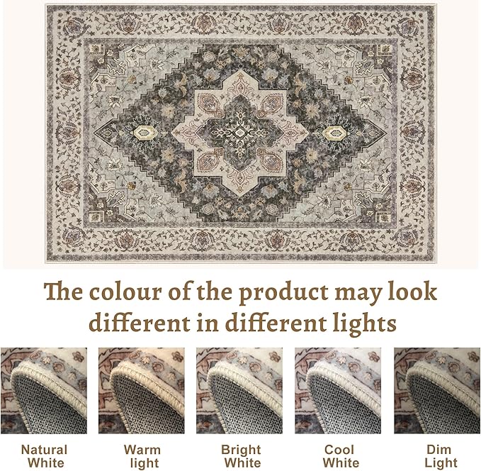 Tangsoo 3x5 Area Rug Vintage Washable Rugs Non Slip, Farmhouse Rugs Indoor Accent Rug Print Distressed Grey Carpet, Soft Low Pile Rug for Living Room Bedside Entryway Bedroom