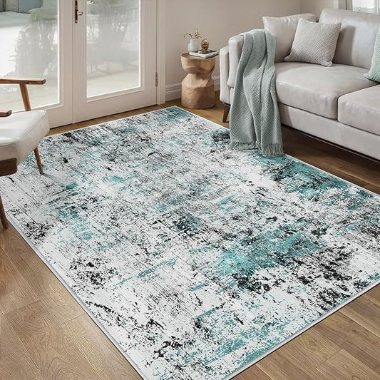 Ciicool Abstract Area Rug Indoor, 3x5 Washable Entryway Rug, Modern Throw Rug with Non-Slip Backing Ideal for Bedroom Living Room Entrance Kitchen, Non-Shedding Low-Pile Floor Carpet Doormat Turquoise