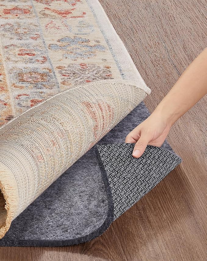 Veken Non Slip Cushioned Rug Pad Gripper 6 x 9 Ft, Felt and Silicone Backing, 1/4 inch Thick Carpet Liner for Hardwood Floors and Finishes, Under Area Rugs Anti Skid Mat, Keep Rugs Safe and in Place