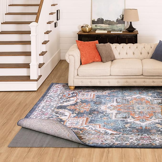 Mohawk Home Low Profile Waterproof Rug Pad Utility Solid Gray 5' X 8' Pet and Kid Proof Rug Pad Perfect for Kitchen, Living Room, Kids Room, Dining Room, Hallway