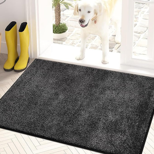 PURRUGS Dirt Trapping Door Mat 24" x 35.5", Non-Slip Machine Washable Entryway Rug, Dog Doormat, Indoor Front Door Mat, Super Absorbent Entry Rug for Muddy Shoes & Paws, Charcoal
