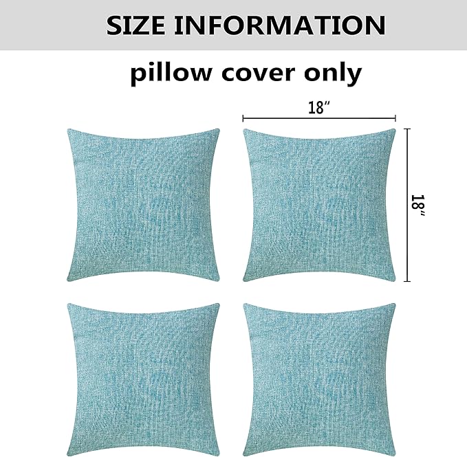 Home Brilliant Teal Pillow Covers 18x18 Soft Lined Linen Pillow Covers Decorative Throw Pillows for Couch Set of 4, 18 x 18 Inch (45cm), Teal