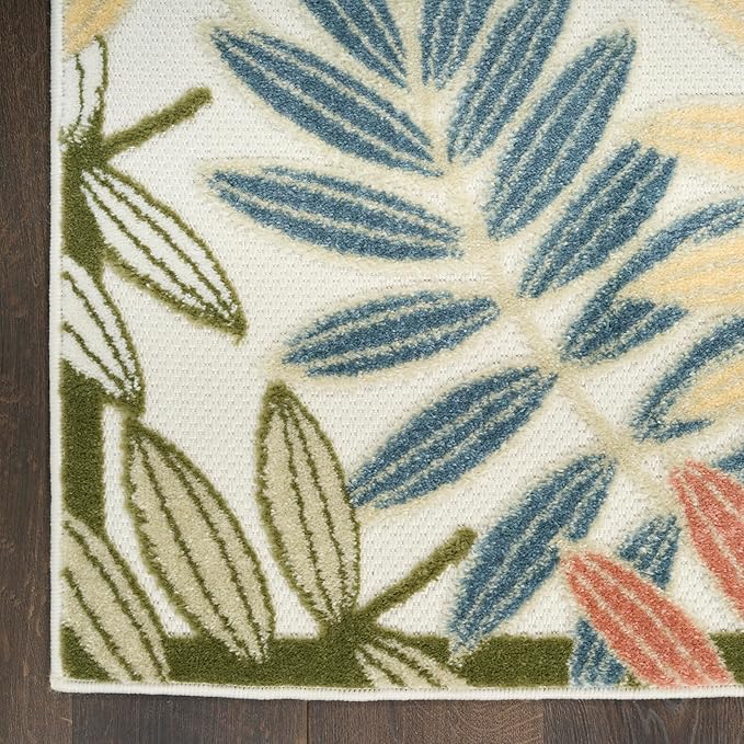 Nourison Home Aloha Ivory Rose 5'3" x 7'5" Area Rug - Easy Clean, Non Shedding, Bed Room, Living Room, Dining Room, Kitchen (5' x 8')