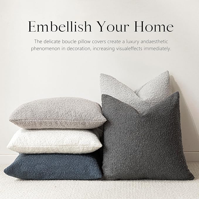 Foindtower Textured Boucle Throw Pillow Covers Accent Solid Lumbar Pillow Cases Cozy Soft Decorative Couch Cushion Case for Chair Sofa Bedroom Living Room Home Decor, 12 x 20 Inch,Dark Grey