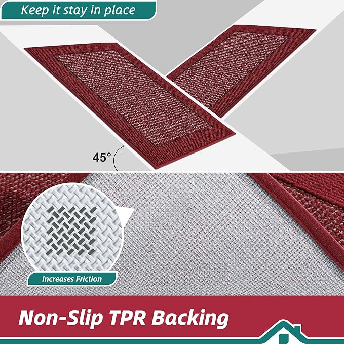 BEQHAUSE Kitchen Runner Rugs 24"x60", Kitchen Rugs Non-Slip Kitchen Mats for Floor, Absorbent and Stain Resistant Kitchen Mats, Machine Washable Rug for Kitchen, Hallway, Laundry & Sink, Red