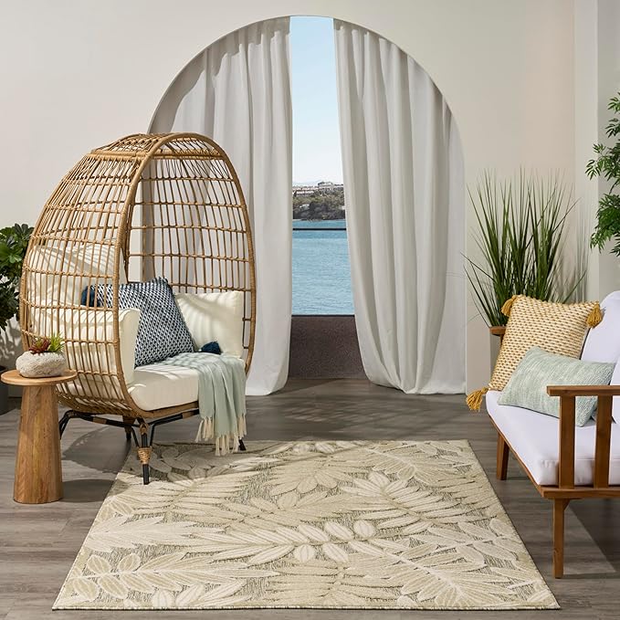Nourison Home Aloha Ivory Sage 5'3" x 7'5" Area Rug - Easy Clean, Non Shedding, Bed Room, Living Room, Dining Room, Kitchen (5' x 8')