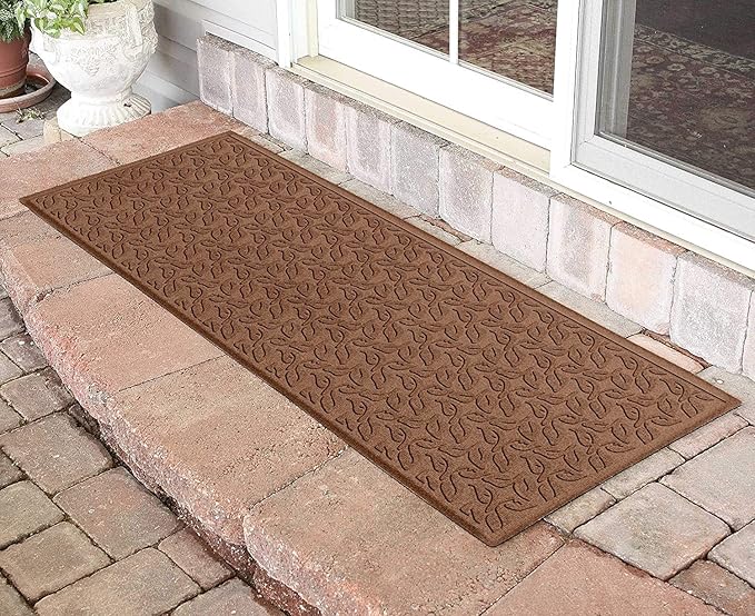 WaterHog Water Trapping Door Mat - Slip-Resistant Indoor/Outdoor Entrance Rug for Front Door, Entryways, Patios, Porch, Mudrooms, Hallway, Made in USA – Dogwood Leaf Collection, Dark Brown, 2' x 5'