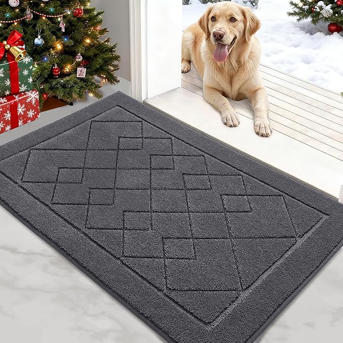 REFETONE Dirt Trapper Door Mat 24" x 36", Washable Indoor Doormat Rubber Backing Non Slip, Resist Dirt and Absorbent Entrance Mat, Low Profile Inside Floor Mats for Front Back Door and Entryway, Grey