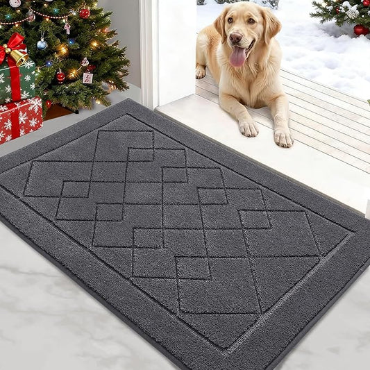 REFETONE Dirt Trapper Door Mat 24" x 36", Washable Indoor Doormat Rubber Backing Non Slip, Resist Dirt and Absorbent Entrance Mat, Low Profile Inside Floor Mats for Front Back Door and Entryway, Grey
