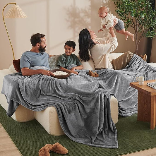 Bare Home Fleece Blanket - Giant Size - Ultra-Soft Lightweight for Bed, Sofa, and Couch - Luxury Microplush - Cozy Warm Blanket (Giant, Grey)